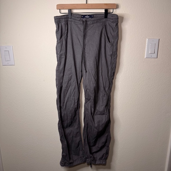 Hollister Adjustable Rise Parachute Pants Size M Gray Baggy Cotton Y2K Casual - Picture 1 of 5